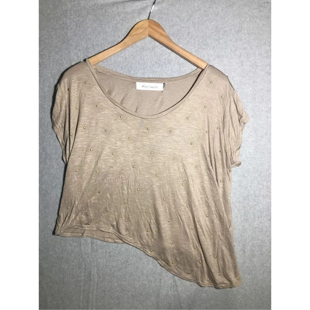 Womens Tbags Los Angeles Crop Top Brown Studded Asymmetric Hem Contemporary
